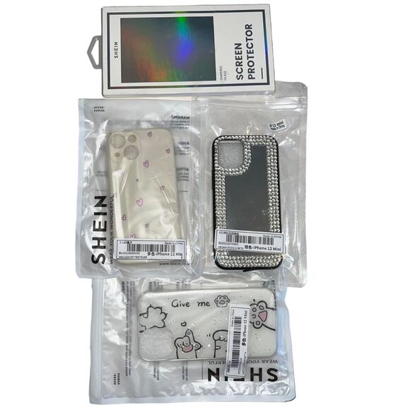 Shein Womens iPhone 12 Mini Lot of 3 Phone Cases and 2 Screen Protectors - Picture 1 of 8